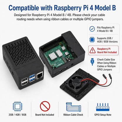 Raspberry Pi 4 Fan ABS Case with Cooling Fan, Heatsink, Simple Removable Top Cover for Pi 4 Model B/ 4B