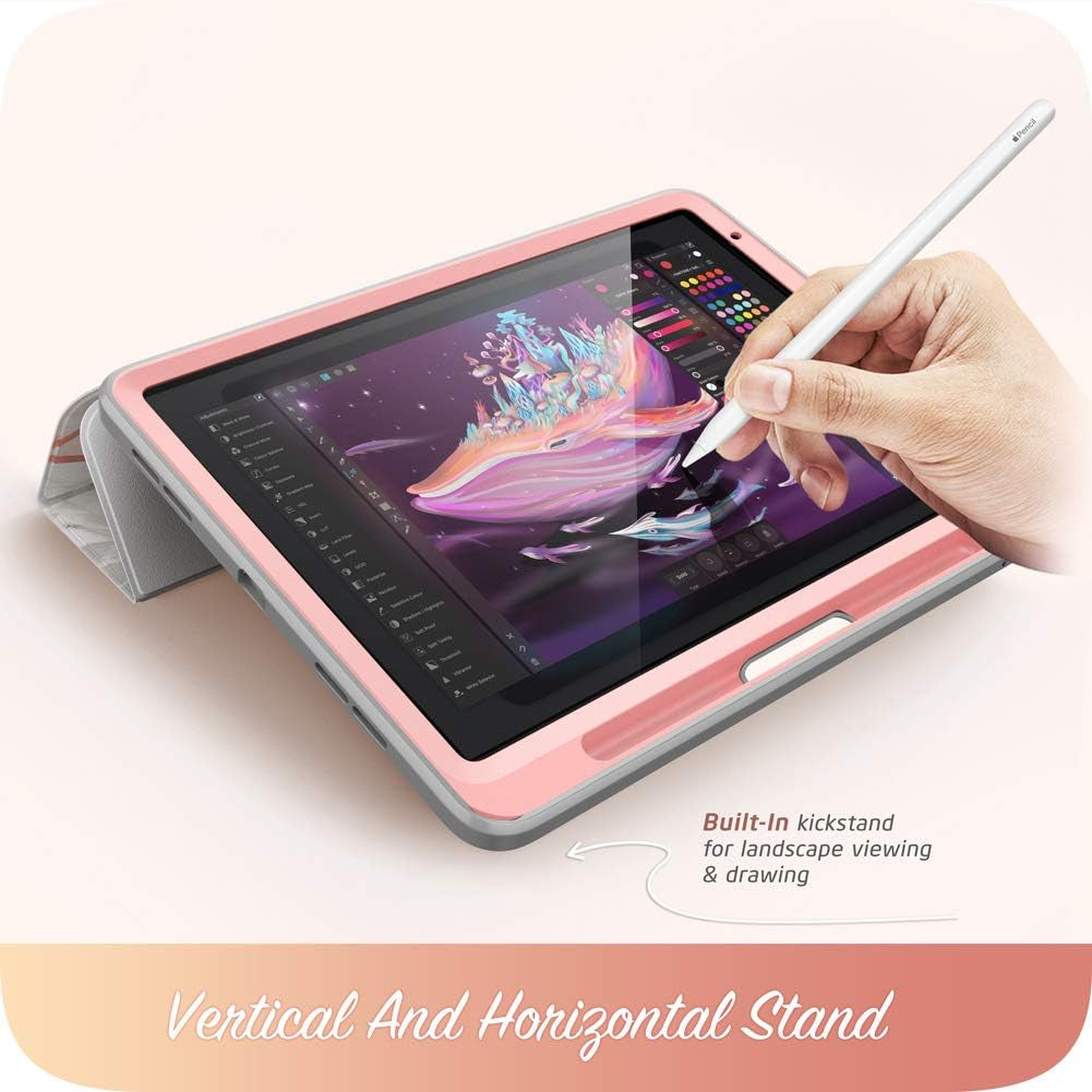 Cosmo Case for Ipad Air 5Th Generation/4Th Generation 10.9 (2022/2020), Full-Body Trifold with Built-In Screen Protector Protective Smart Cover with Auto Sleep/Wake & Pencil Holder (Marble)